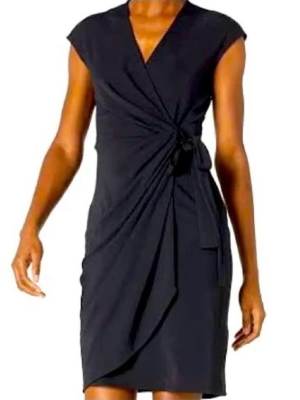 Classic Navy Blue Wrap Dress with Tie Detail
